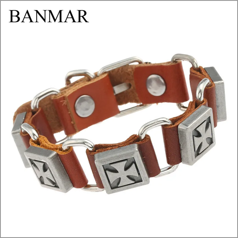 Banmar женский мужской пряжкой из натуральной коровьей Кожаные браслеты черепа