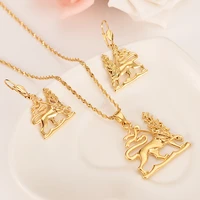 new ethiopian lion of judah pendant earrings gold color africa eritrea ethnic lions party jewelry set for women girls gifts