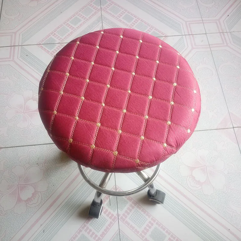 Plaid Wine Red Крышка для обеденного стула, круглый табурет, защита, хлопковые тканевые органайзеры, чехлы для стула для стоматологического салона волос, домашние чехлы - Цвет: Plaid Wine Red