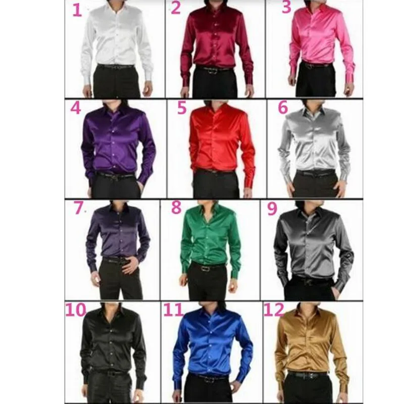 Мужская рубашка под заказ повседневные Костюмы шелковые атласные рубашки с