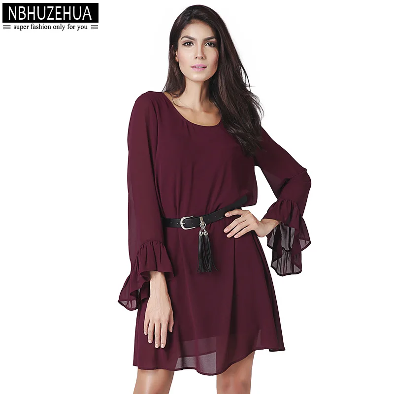 NBHUAZEHUA Dress Women 2017 Summer Fashion Chiffon Dresses Loose Butterfly Sleeve Sashes Backless Sexy Elegant Office 134 | Женская