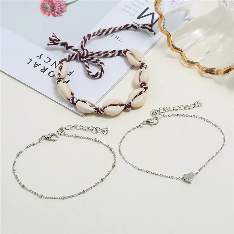 Женские браслеты в стиле бохо с серебряной цепочкой форме сердца Большой браслет