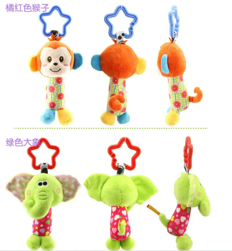 Animal Plush Stuffed Soft Baby Rattle Stick Toys Hanging Hand Bells for Children Newborn Gift Grasp Game Elephan Monkey | Игрушки и