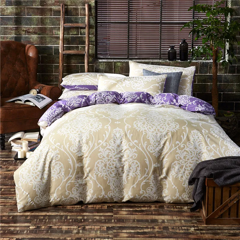 Домашний Текстиль Фиолетовый Золотой Цветок Зеркало Стиль 100% Хлопок Постельного