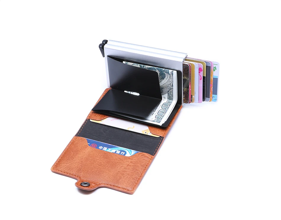 KEEBREAK Анти RFID Блокировка кожаный держатель для карт id Кредитная карта маленький, для визиток металлический дорожный минималистичный кошелек Чехол