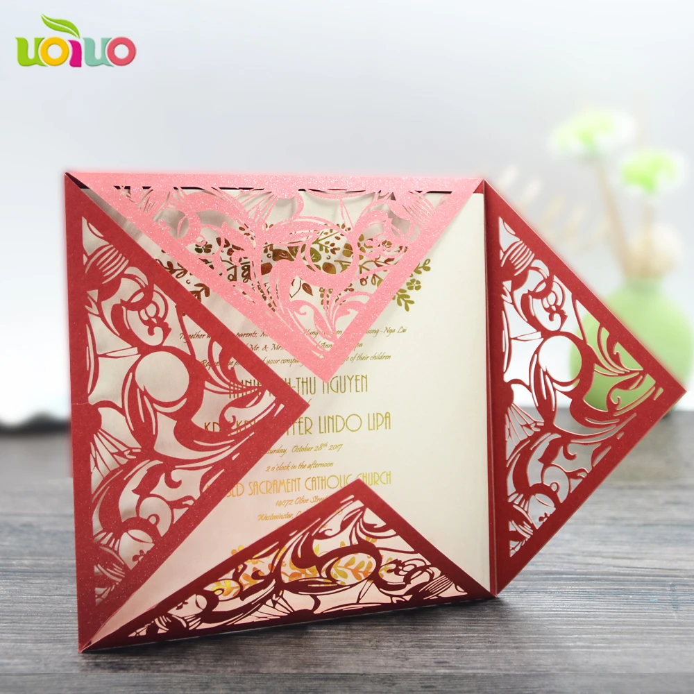 

free shipping 50set inc38 Laser Cut Wedding Invitations Elegant Wedding Invitation Ribbon girl pricess birthday Invitation Cards