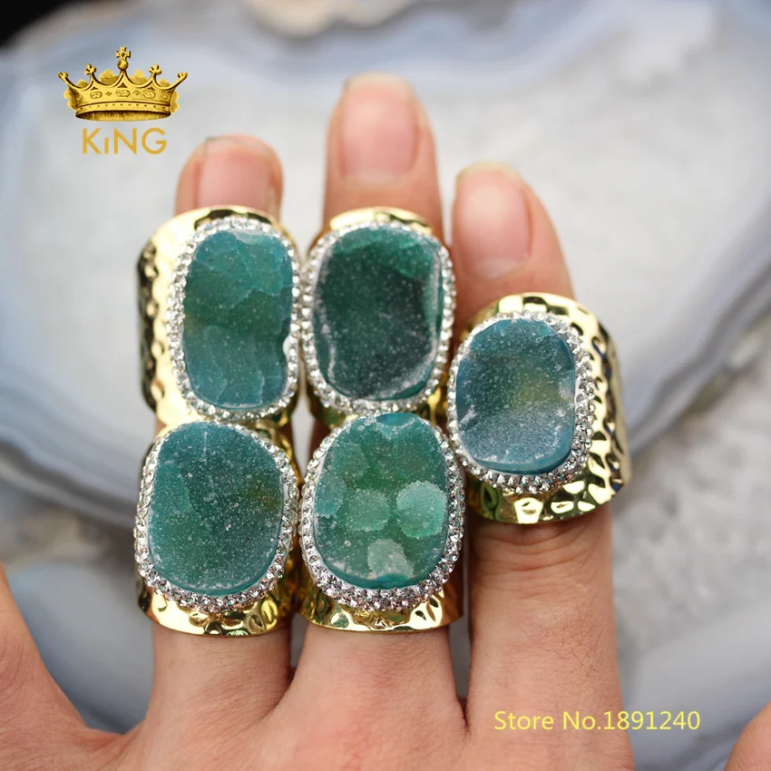 5 шт. Бесплатная форма Druzy Agates кольца ювелирные изделия оптом зеленый Drusy Geode