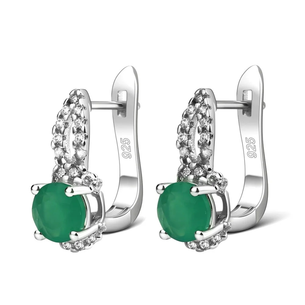 GEM'S балетные круглые 0.81ct зеленый агат кольца клипсы 925 пробы серебро натуральный драгоценный камень прекрасный набор украшений для женщин подарок