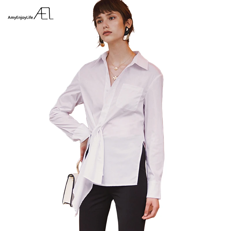 AEL Irregular Shirts Tops Summer White Shirts Cotton Women 2019 Casual Loose Women Shirts Plus Size Blouse Side Slit Streetwear
