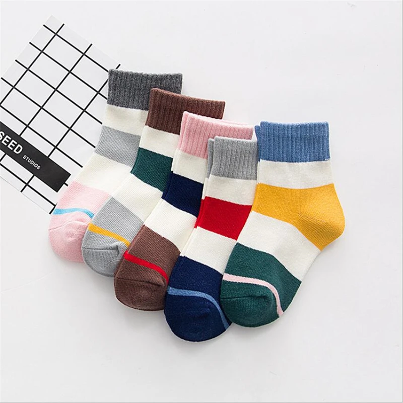 Baby Boy Socks 5 Pairs Children Autumn Winter Cartoon for Girls Kids To School Sport Girl Clothes Striped | Детская одежда и обувь