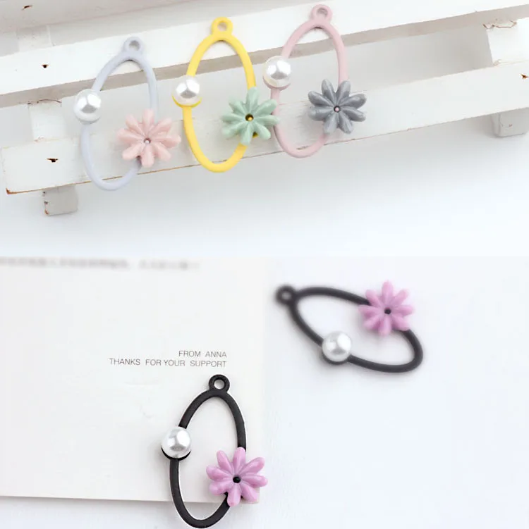 

Summer style 50pcs/lot color flowers pearl decoration geometry oval shape resin charms diy jewelry earring pendants accessory