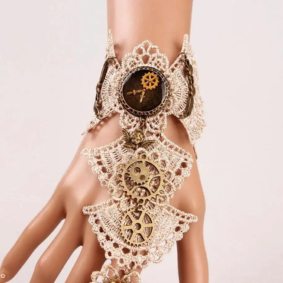 Brilliant Design Aulic White Fan Lace with multi Gears Gothic Steampunk Bracelet | Украшения и аксессуары