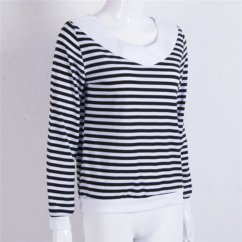 Autumn New Style 2017 Stylish Women's Loose Long Sleeve Deep V-neck Striped Blouse Tops Ladies Casual Pullovers Shirt Top |