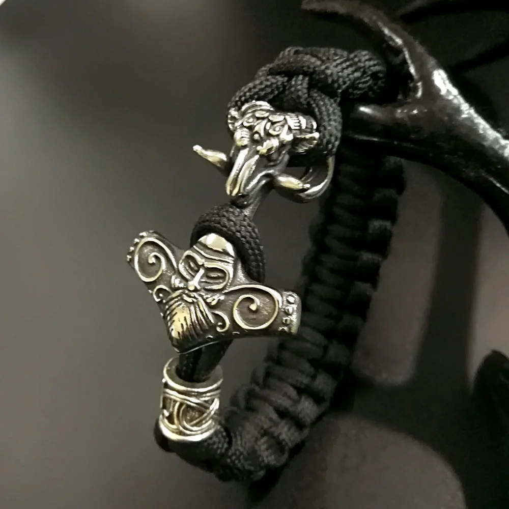 Викинг один браслеты амулеты для мужчин Молот Тора мьельнир Молот из Паракорда браслет кулон с рунами Valknut талисман браслеты