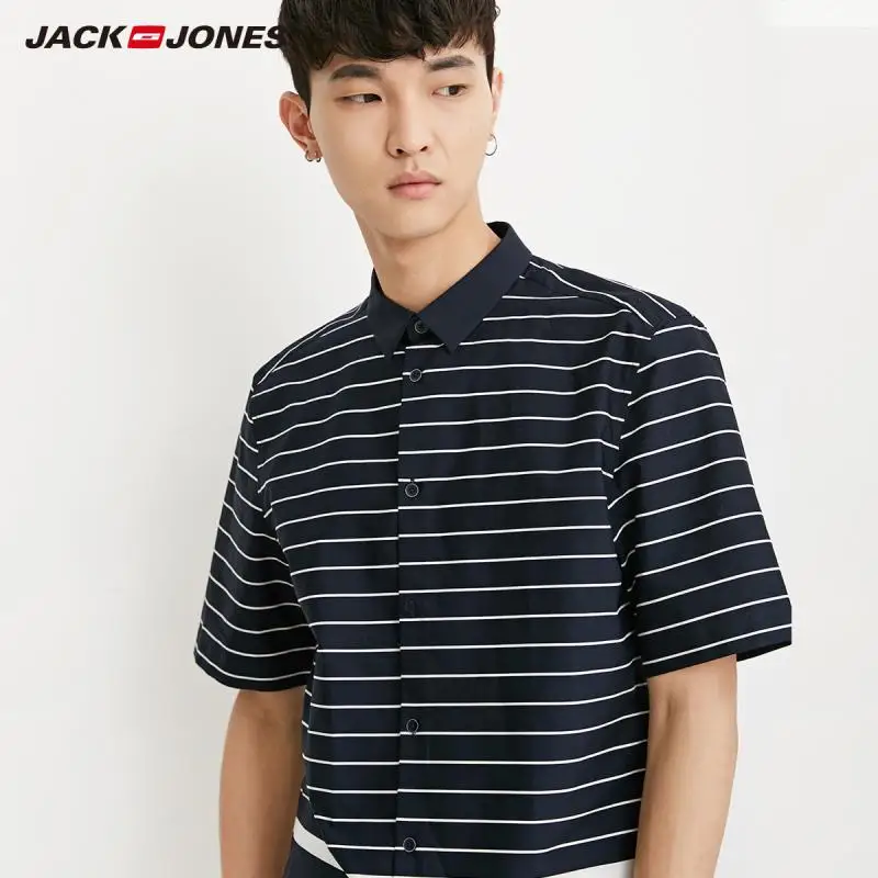 JackJones мужская полосатая рубашка прямого кроя из 100% хлопка с короткими рукавами E |