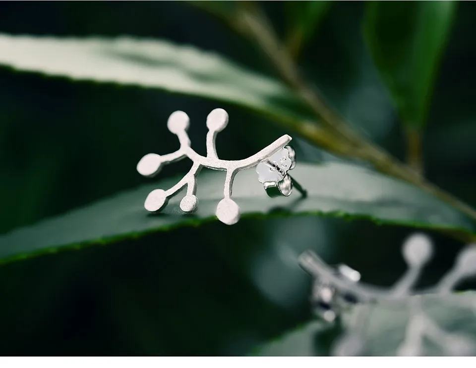 Lotus весело Настоящее стерлингового серебра 925 природных творческий ручной Fine Jewelry жизни филиалы оставляет серьги стержня для женщин brincos