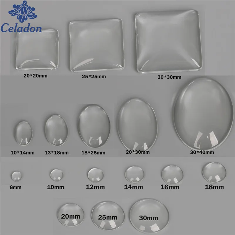 

Hot Round Square Oval Flat Back Transparent Clear Magnifying Glass Cabochon Cameo Cover for DIY Jewelry Making