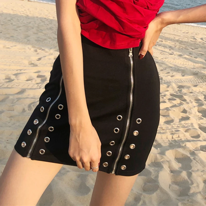 BGTEEVER Bodycon High Waisted Side Zipper Metal Holes Mini Skirts Women Slim Short Pencil Summer 2018 Casual Bottoms | Женская одежда