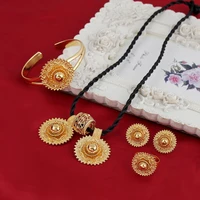 new ethiopian national crystal jewelry set necklaceearringsbanglering set gold color habesha jewelry setsafrica wedding