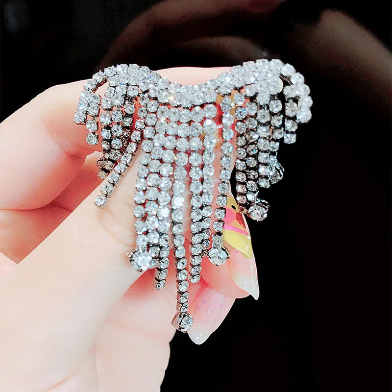 2019 Korean Brooches for Women Shiny Hollow Tassel Accessories Hijab Pins Full Crystal Personality Enamel Pin | Украшения и