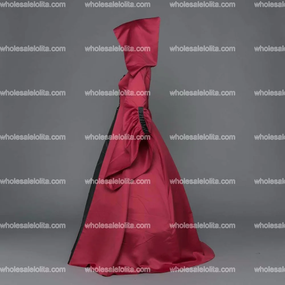 Готическое Черное и винно-красное платье с капюшоном для косплея ведьмы на