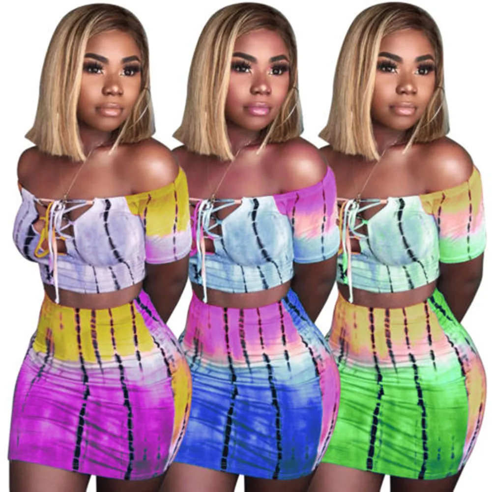 

New Women 2Piece Set Bodycon Skirt Set Casual Clubwear Party Crop Top Wrap Skirts For Women Slash Neck Female Bandage Clothing