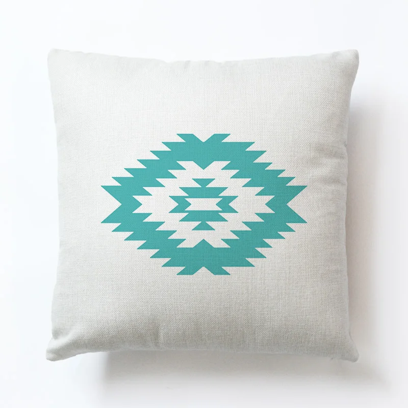 Подушка из хлопка и льна супермягкая с геометрическим рисунком наволочка без