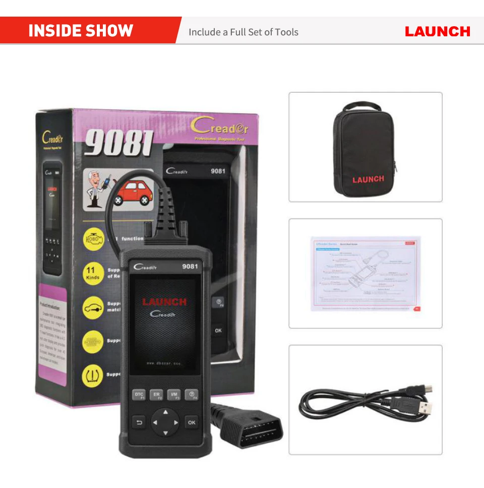 Launch CReader 9081 OBD2 сканер диагностический инструмент CR9081 OBD 2 считыватель кодов с ABS SRS Oil EPB BMS SAS DPF 11 функции сброса