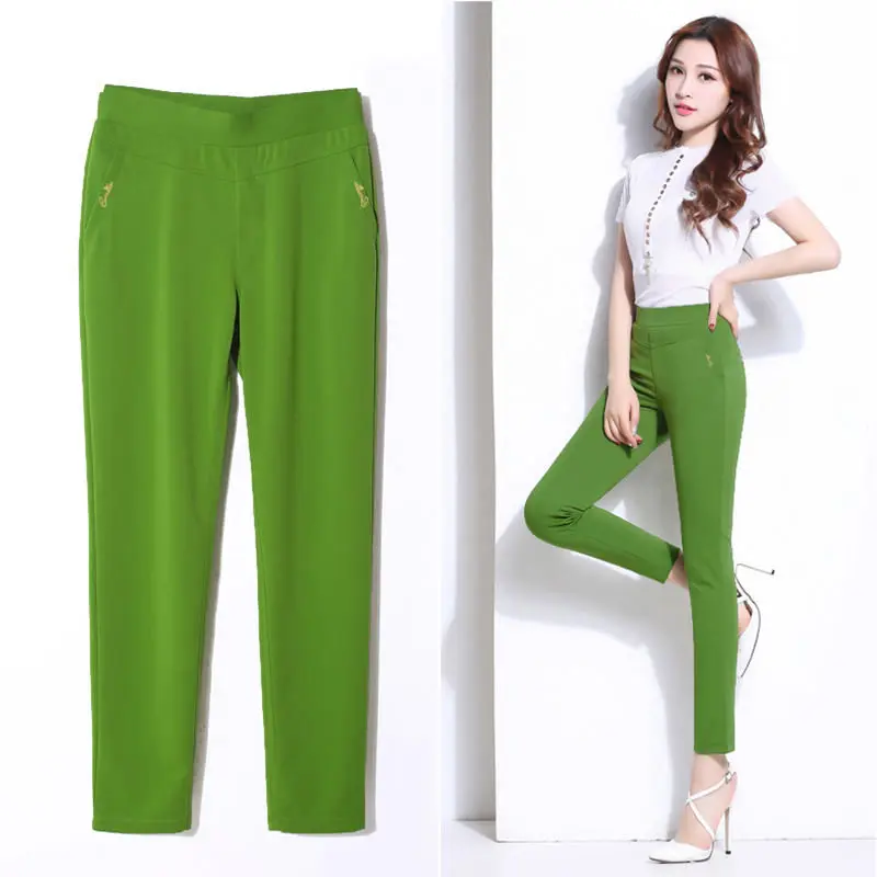 Army green 5XL брюки женские летние эластичные тонкие брюки с высокой талией женские брюки женские повседневные размера плюс офисные женские брюки уличная одежда Q1418 - Цвет: Army green