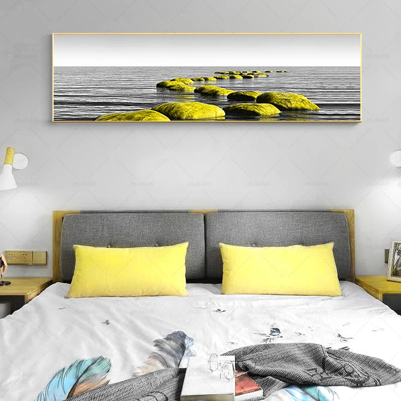 

Wall Canvas Art Pictures For Living Room Home Decor Landscape The Cobblestone Seashore Painting No Frame