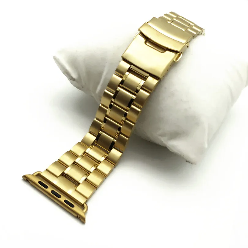 Solid Link Watch Band Strap Stainless Steel Luxury Bracelet Adjustable For Apple iWatch 38mm 42mm And Adapter Watchbands