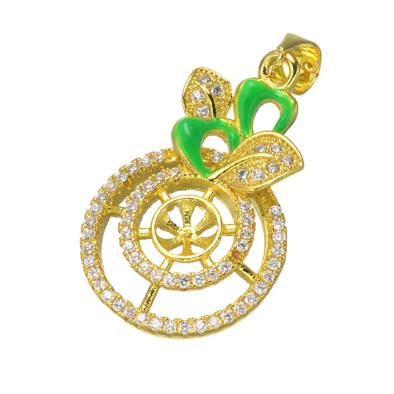 Горячие корейские ювелирные изделия цветок Подвески микро Pave CZ зеленые эмалевые