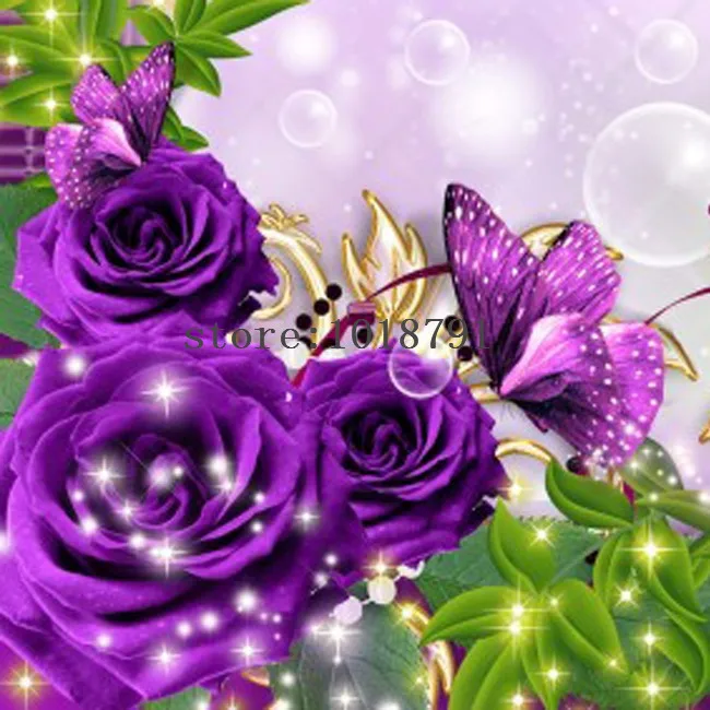 

Diy 3d Diamonds Painting Cross Stitch Purple Butterfly Purple Roses Diamond Embroidery Flower Wall Decoration Home Decoration