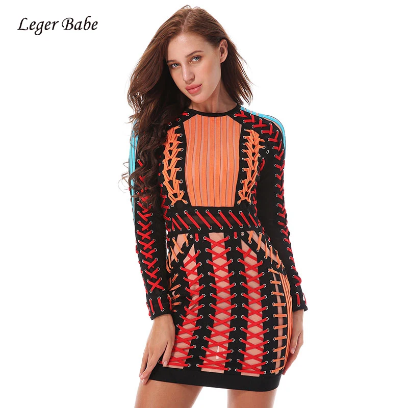 Женское платье в полоску Leger Babe HL с длинными рукавами и круглым вырезом