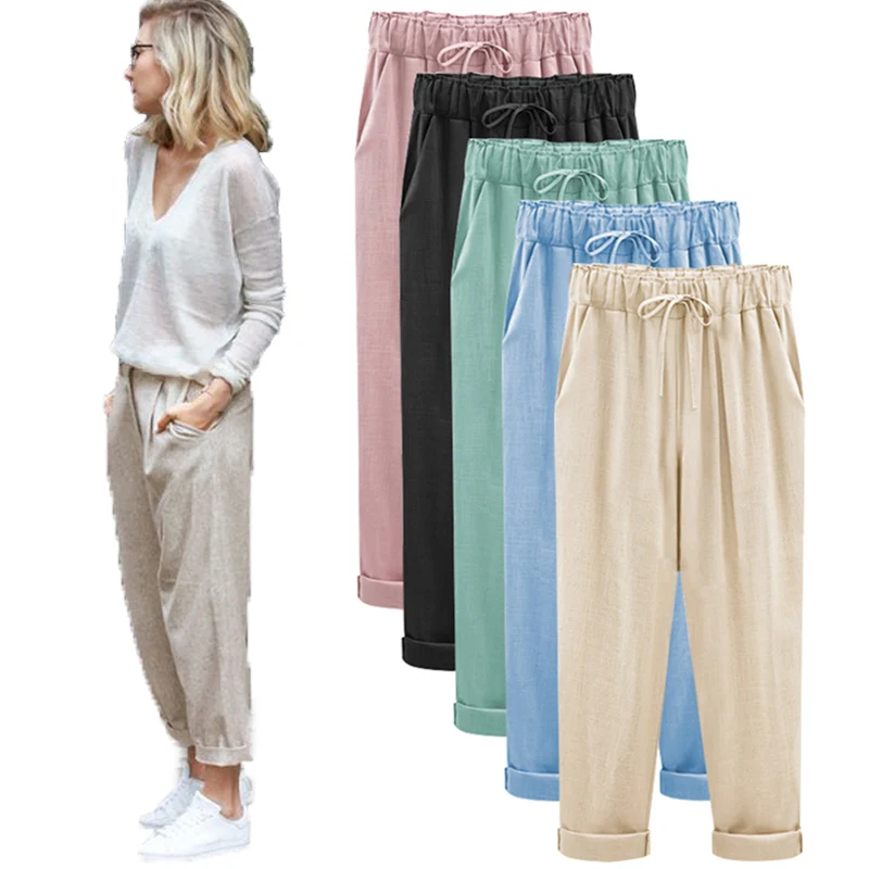 Брюки женские прямые с завышенной талией свободные штаны-султанки повседневные