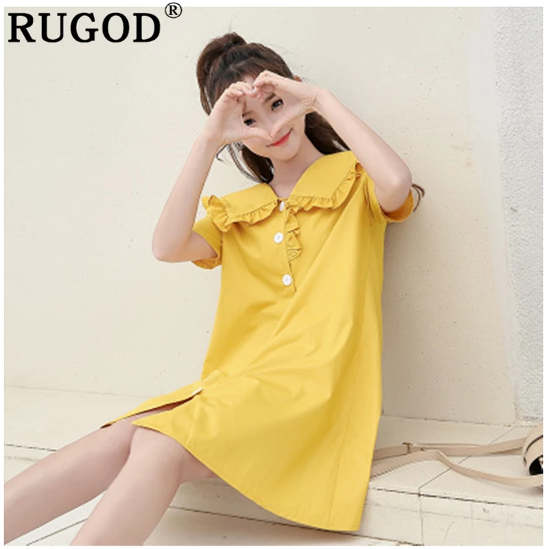 RUGOD Питер Пэн воротник элегантное женское платье однобортный студенческий стиль