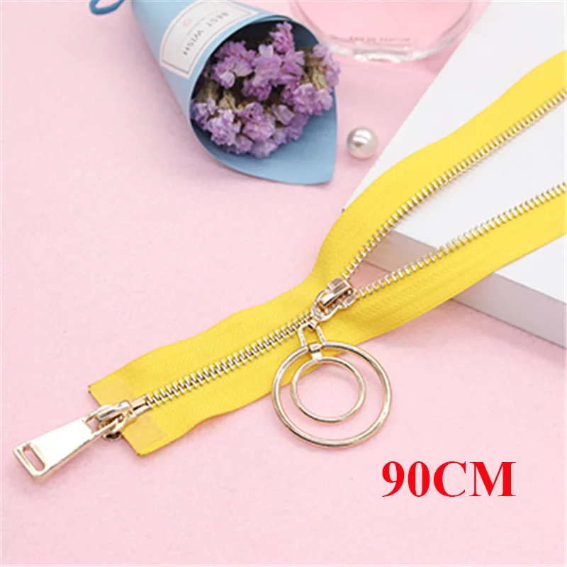 yellow 90cm Meetee 5#70-120 см металлическая молния двойной ползунок Open-end Декор молния для DIY швейная одежда пальто куртка ремесла аксессуары AP543 - Цвет: yellow 90cm