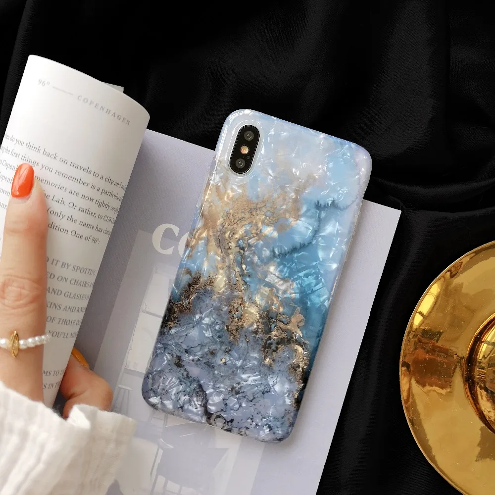 Glitter Phone Case For iPhone 6s Marble Shell Cases 7 Cover Silicone 8 Plus Xs max Xr Glossy Fundas Coque |