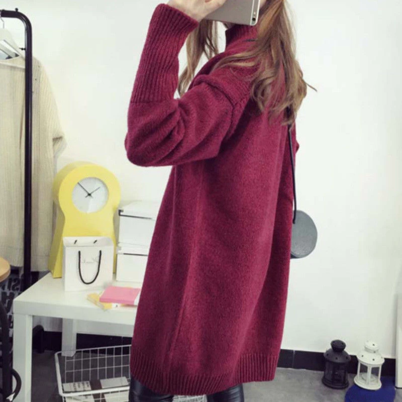 Женские зимние свободные топы с воротником черепашкой вязаный Повседневный