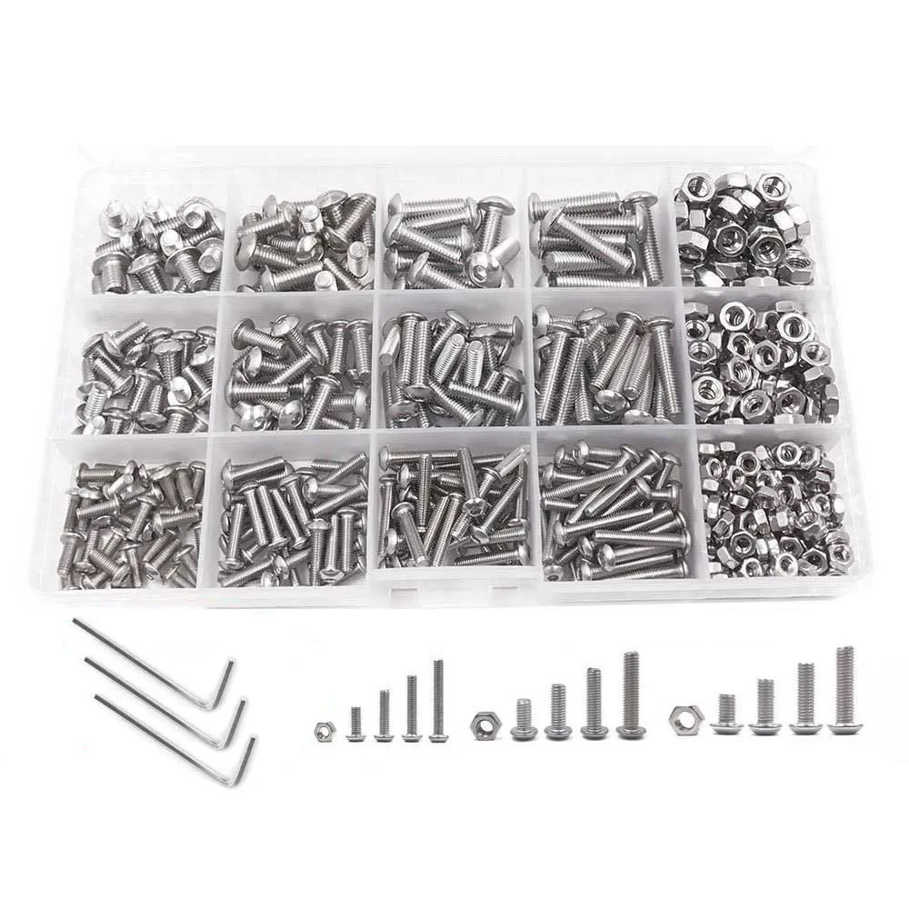 

Screw and Nut Kit Machine Screw Nuts Kit 500 Pcs M3 M4 M5 Stainless Steel Button Head Hex Socket Head Cap Button Head Bolts Sets
