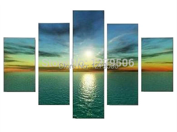 

Modern Pictures 5 Piece/set Music Lover Room Decor 100% Beautiful Sunrise Abstract Painted Canvas Art Hang On The Wall