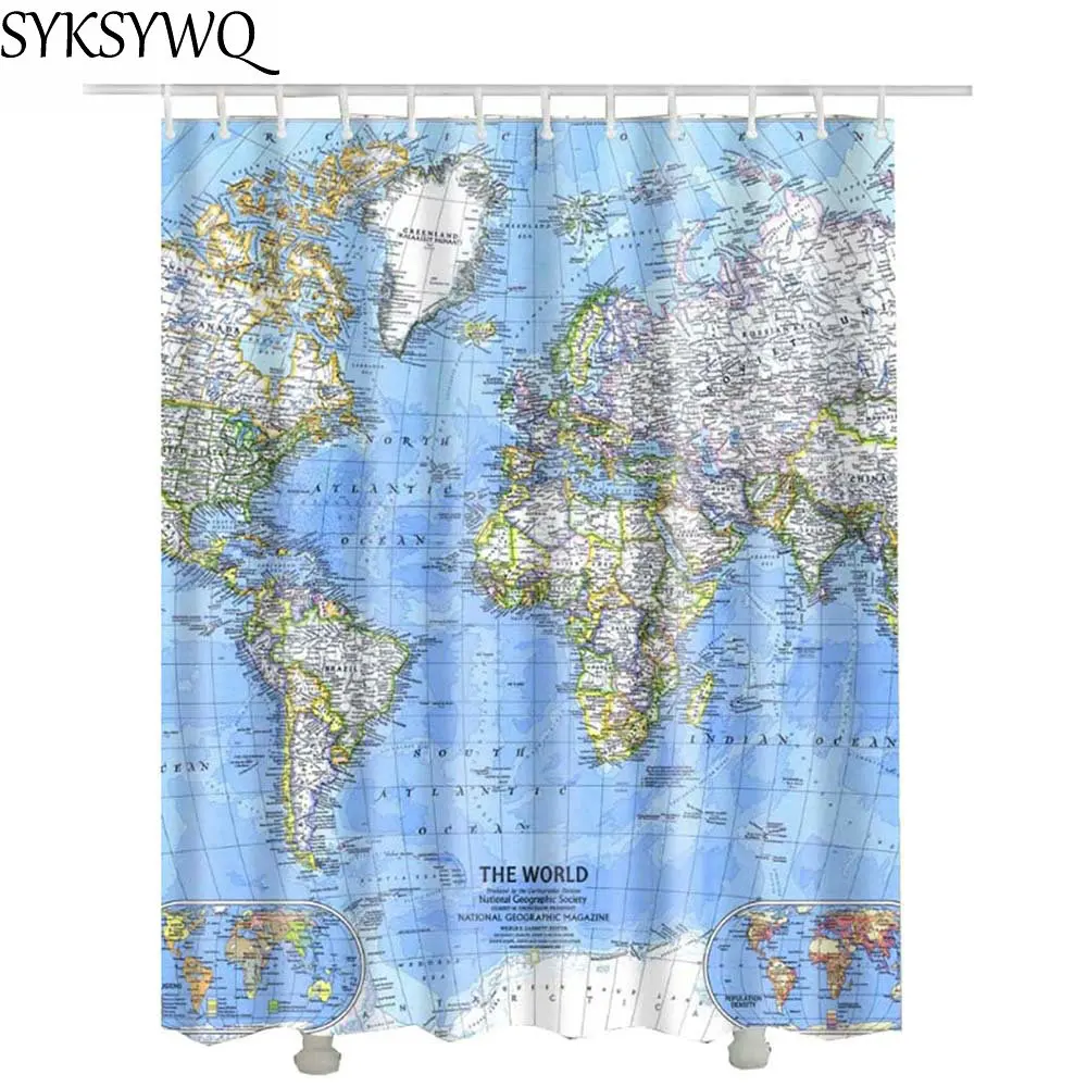 

World Map Shower Curtain New Arrival Cheap Wholesale Drop Shipping Waterproof Fabric Polyester Russia Bathroom Curtain