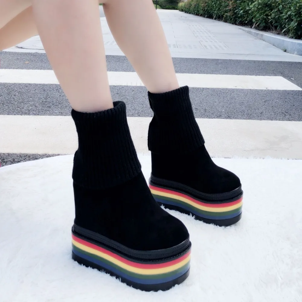 Martin boots women's shoes 2019 new casual short England wind scrubs increased 14 cm wedge middle tube | Обувь