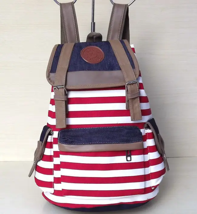 Women canvas printing backpack drawstring stripes satchel mochila casual school bag large capacity outdoor travel bag|bag invitations|backpack