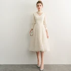 Женское вечернее платье цвета шампанского, Элегантное Длинное кружевное платье-трапеция до пола с V-образным вырезом для выпускного вечера, LYFY15, 2021
