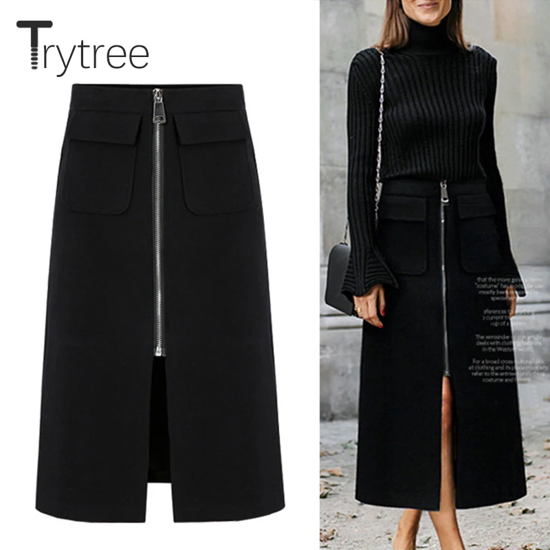 Женская Повседневная юбка Trytree однотонная прямая из полиэстера до середины икры