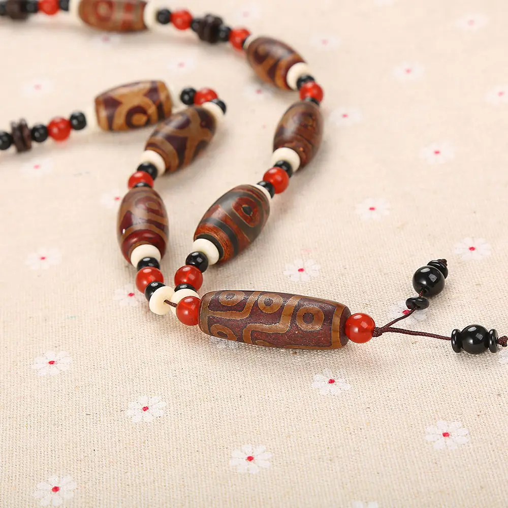 Yumten Agate Pendant Necklaces Trendy Men Geometric Jewellry Statement Women Long Sweater Chain Red Black Beaded White Spacer | Украшения и