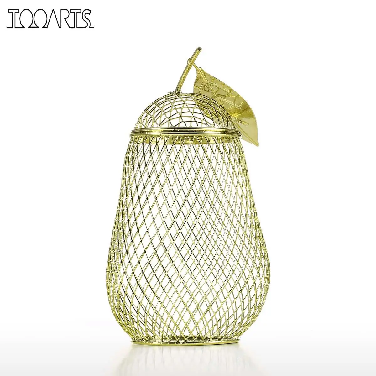 

Tooarts Iron Sculpture Money Box Pear Storage Jar Handmade Metal Cork Container Coin Bank Saving Box Electroplating Technology