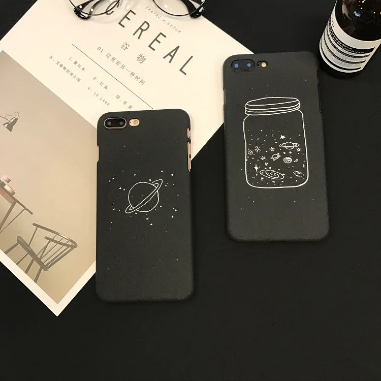 Fashion Universe Bottle Coque Black Star Matte Phone Case For iPhone 6 6S 7 Plus Couples Plastic Hard Frosted Back Cover Fundas |