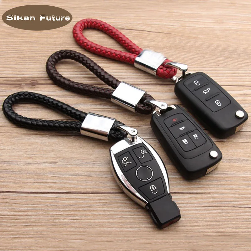 

Metal Stainless Steel Car Key Ring for Chevrolet BMW 1 3 5 6 7 Leather Keychain Key Ring Chain for HONDA KIA Citroen TOYOTA